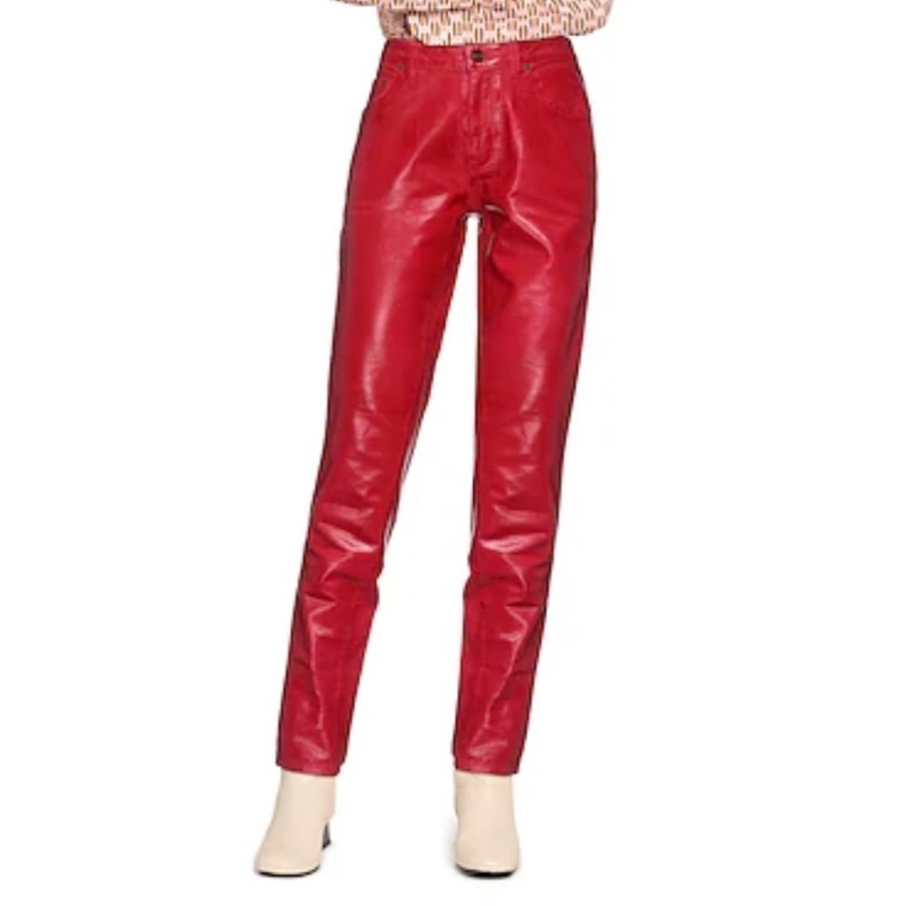 Vintage Pelle Collezioni Red Leather High Waisted Straight Jeans Size 26"